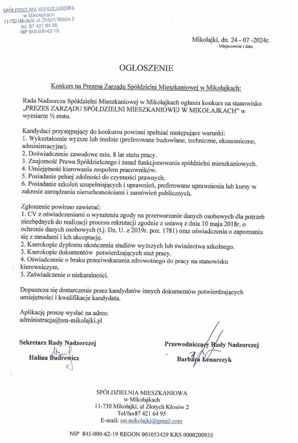 Ogłoszenie 25.07.2024
